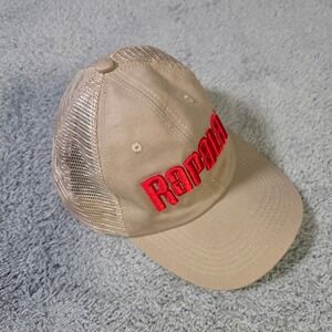 Rapala Mens OSFM Trucker Hat Tan Red Embroidered Logo Mesh Back Fishing Cap